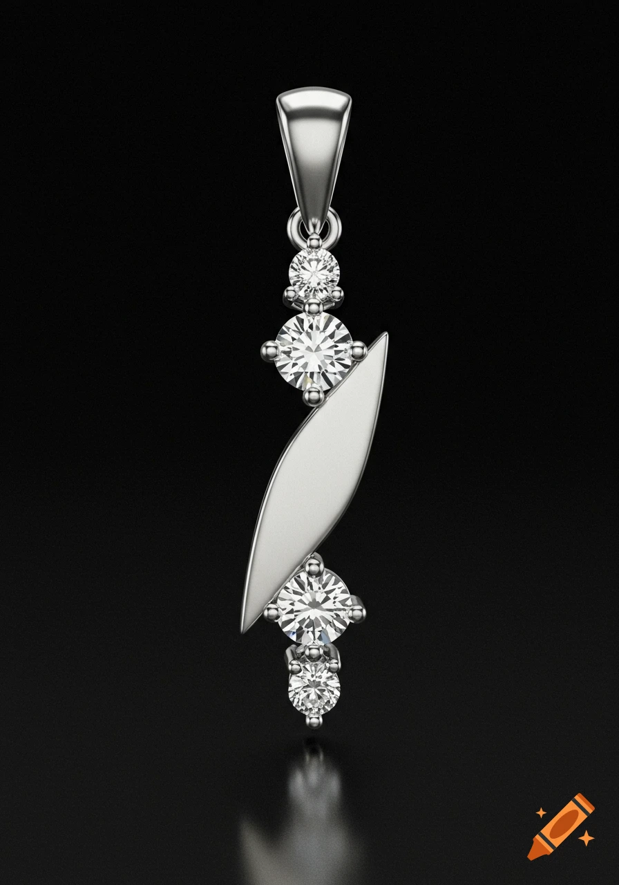 A sleek white gold men's pendant with a minimalist vertical design featuring brilliant-cut diamonds on a black background.