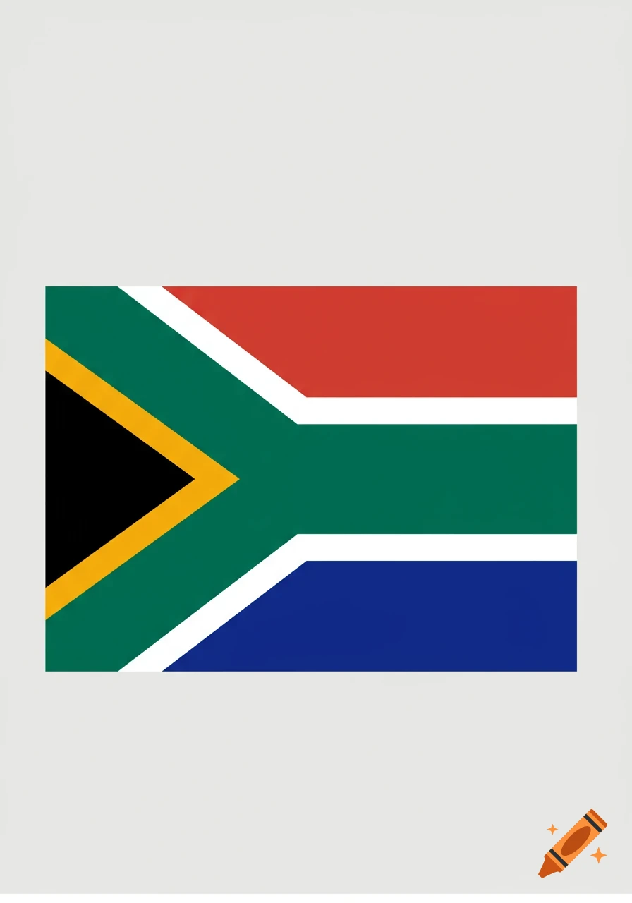 The national flag of South Africa, featuring a green Y-shape against black and gold on the hoist, and red and blue stripes.
