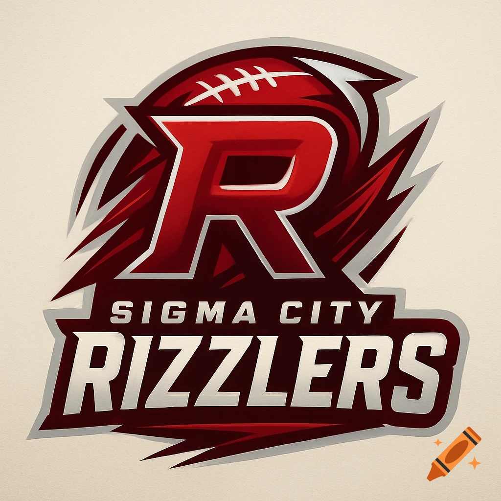 A red, white, and silver sports logo featuring a stylized letter R combined with a football, above the text 'SIGMA CITY RIZZLERS'.