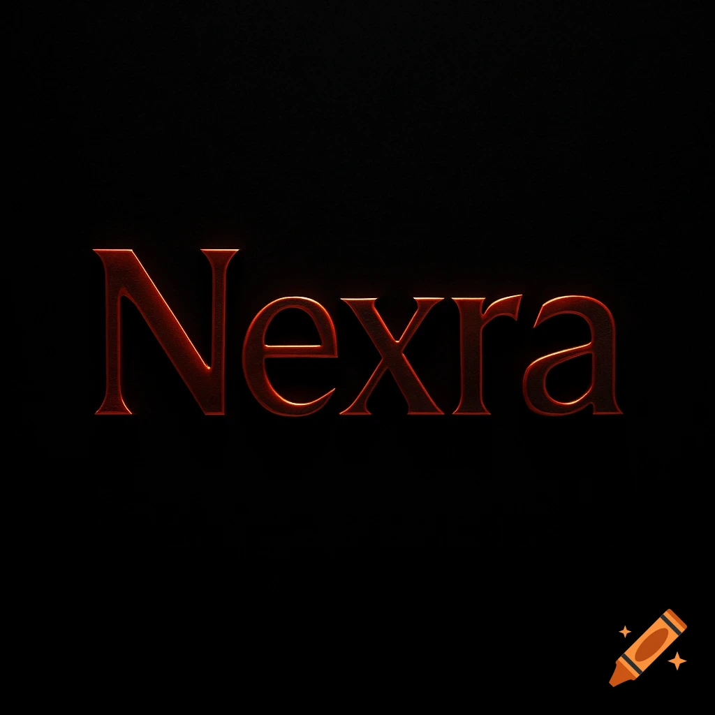 The word "Nexra" in dark red, textured text on a black background.