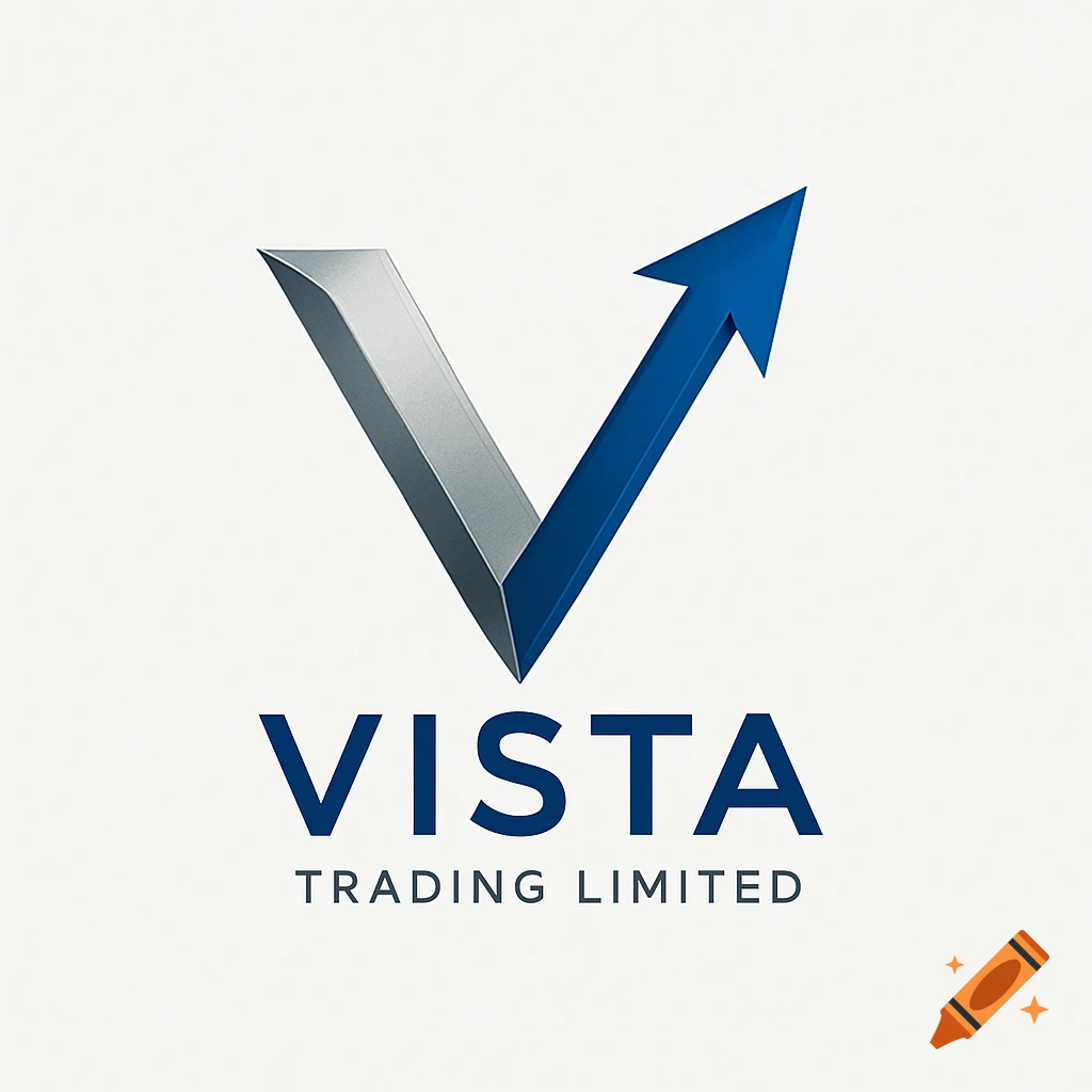 A logo for Vista Trading Limited featuring a stylized silver and blue 'V' with an upward arrow.