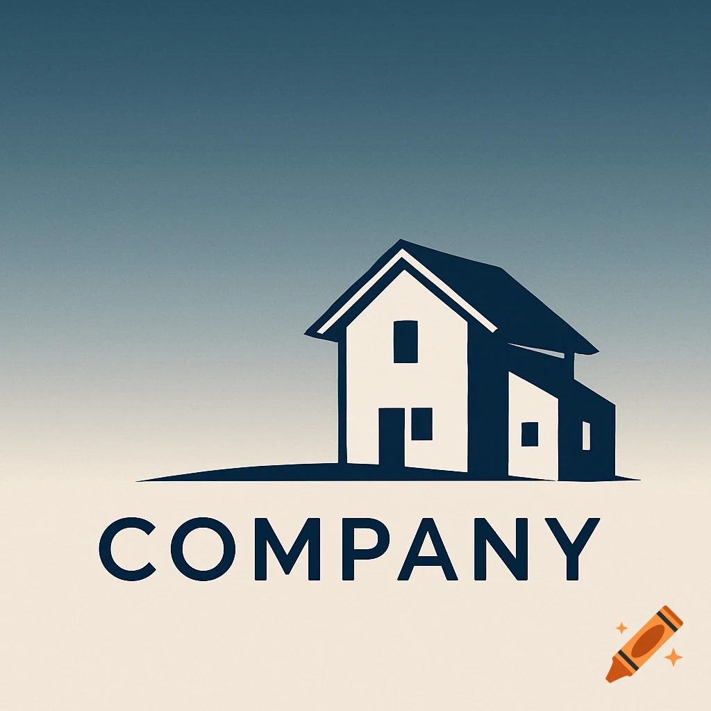 A two-tone logo featuring a dark blue house silhouette on a blue and beige gradient, with the word COMPANY below.