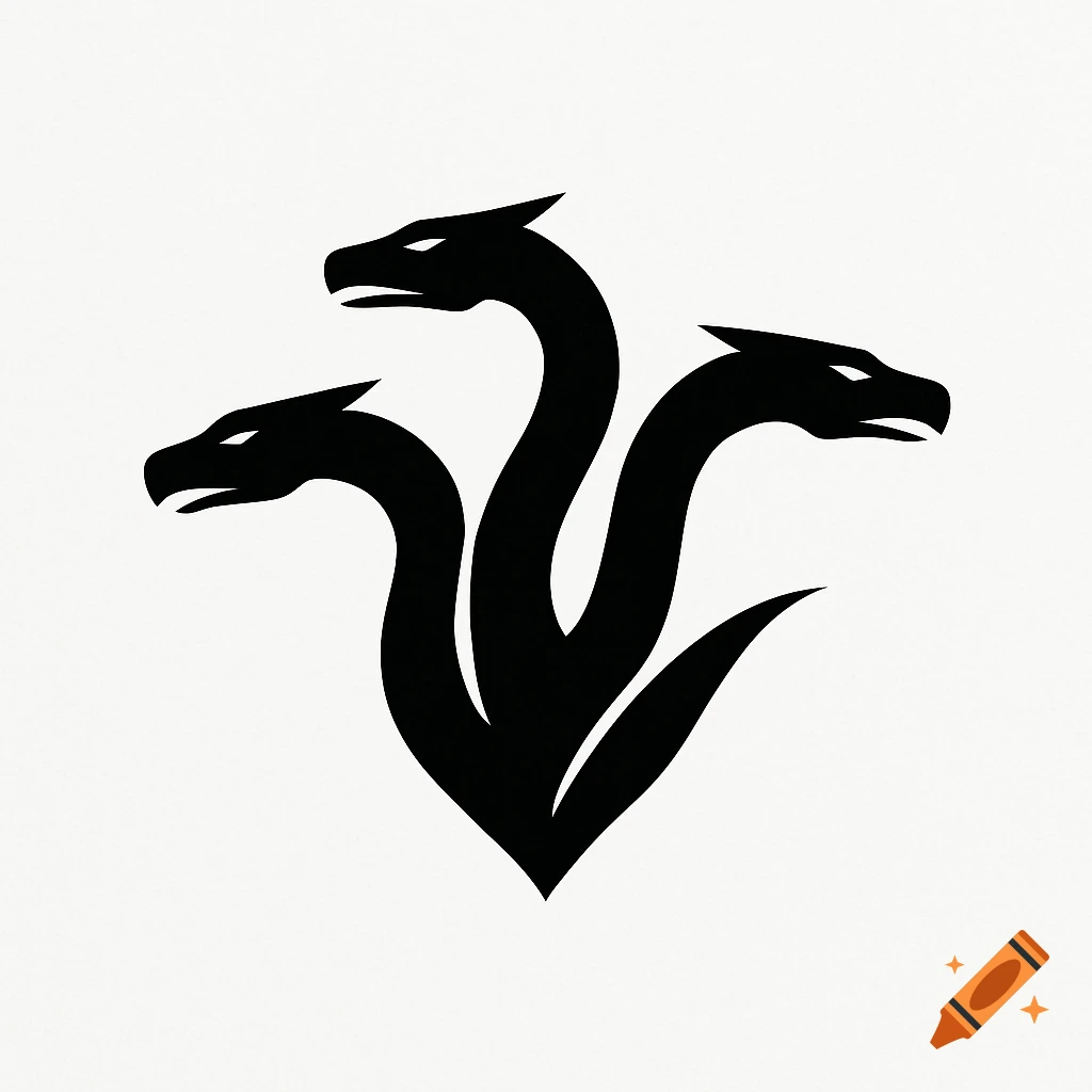 A minimalist black logo featuring three stylized hydra heads with pointed snouts and sharp eyes, against a white background.