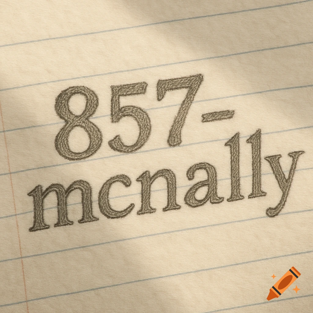 Close-up of '857-mcnally' written in pencil on lined paper.