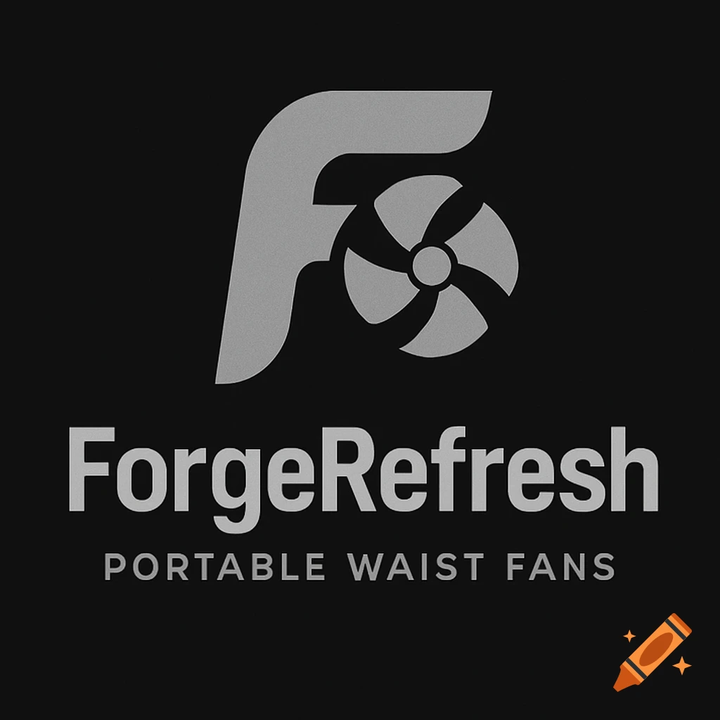 Gray logo with a stylized F combined with a fan, above 'ForgeRefresh' and 'PORTABLE WAIST FANS' text on a black background.