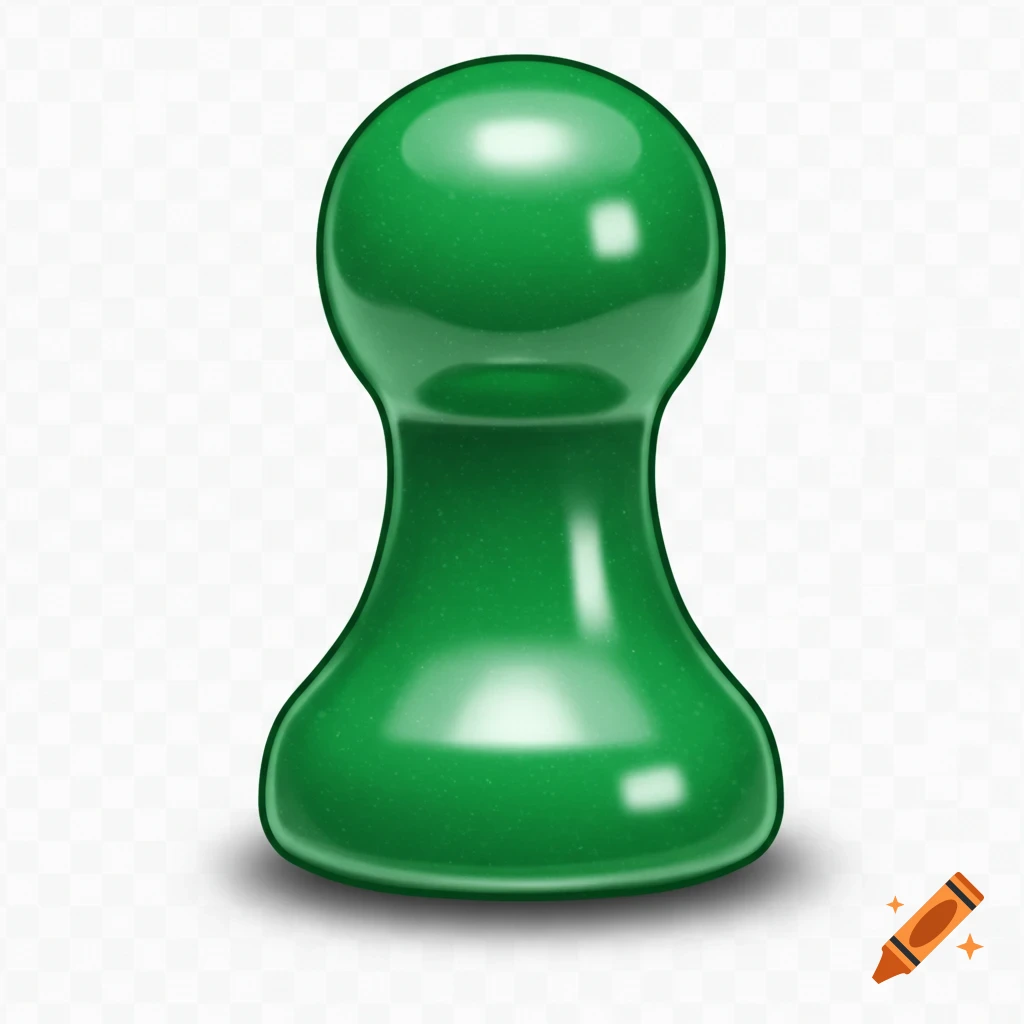 A glossy green game pawn with a small shadow, in a cartoon style on a transparent background.