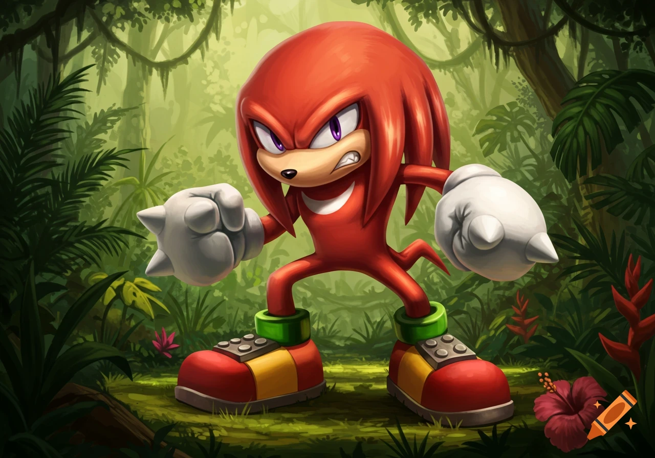 Knuckles the Echidna from Sonic holding an AK47 and smoking a cigarette in  a ruined city. on Craiyon, image size:1280x896