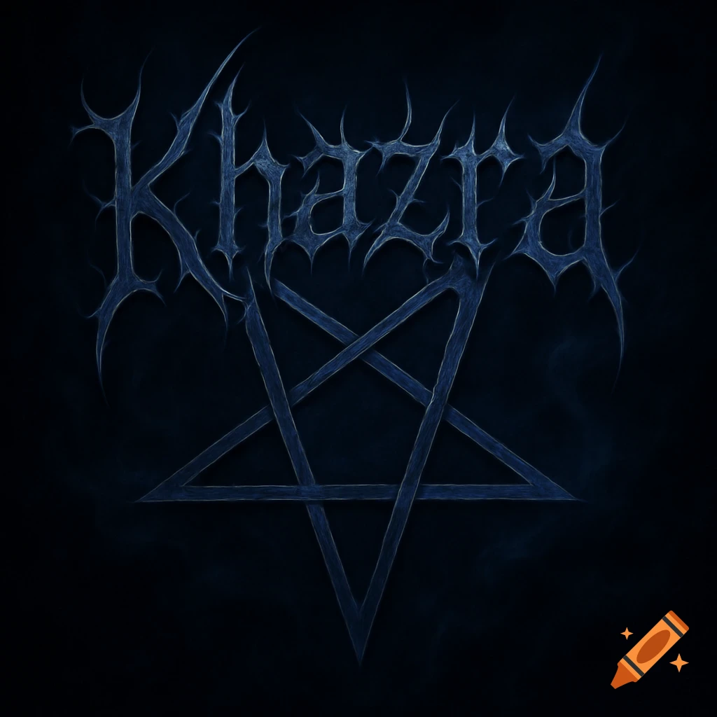 Stylized, jagged blue text 'Khazra' above an inverted pentagram on a dark background.