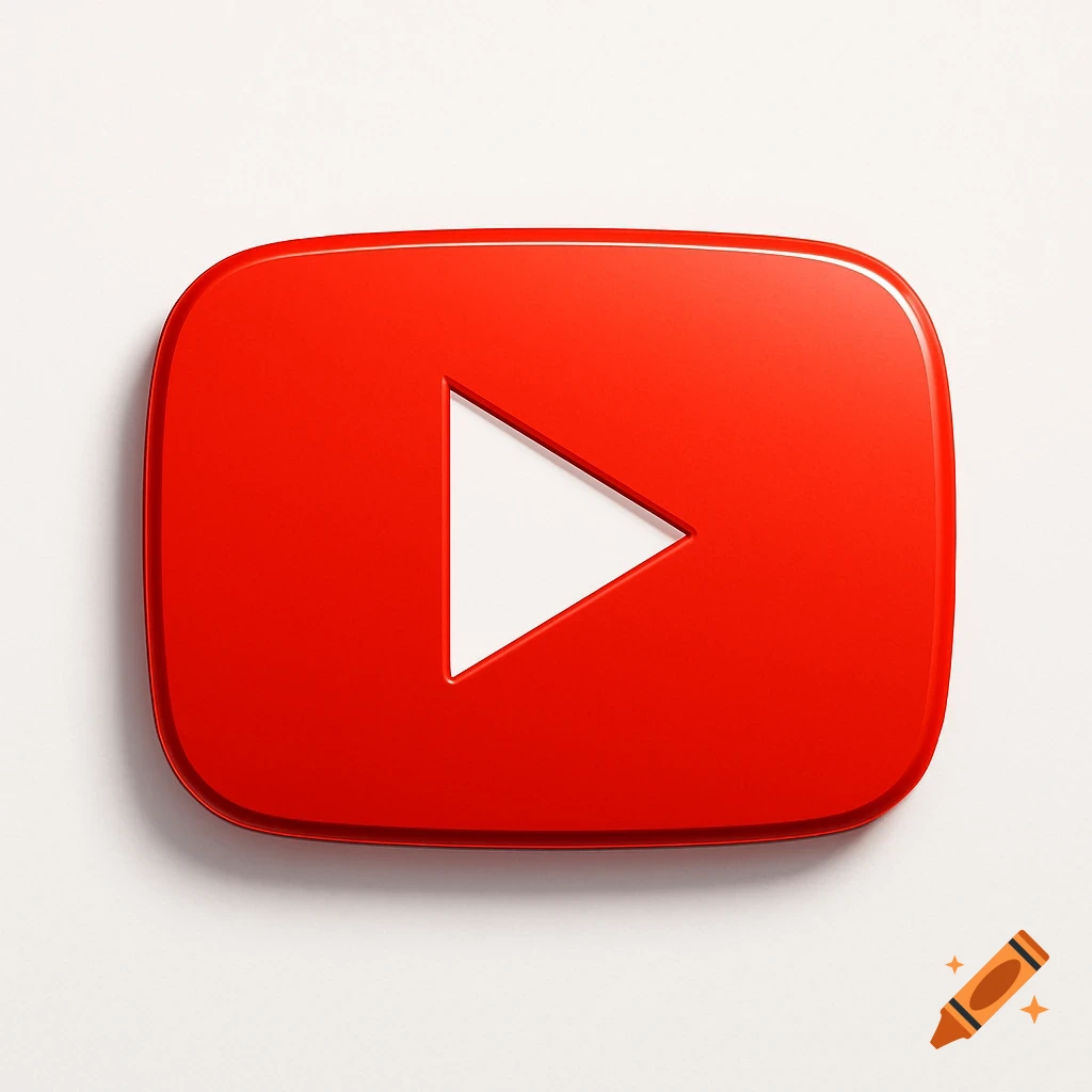 A vibrant red, rounded rectangular YouTube play button with a white triangle icon, set against a clean white background.