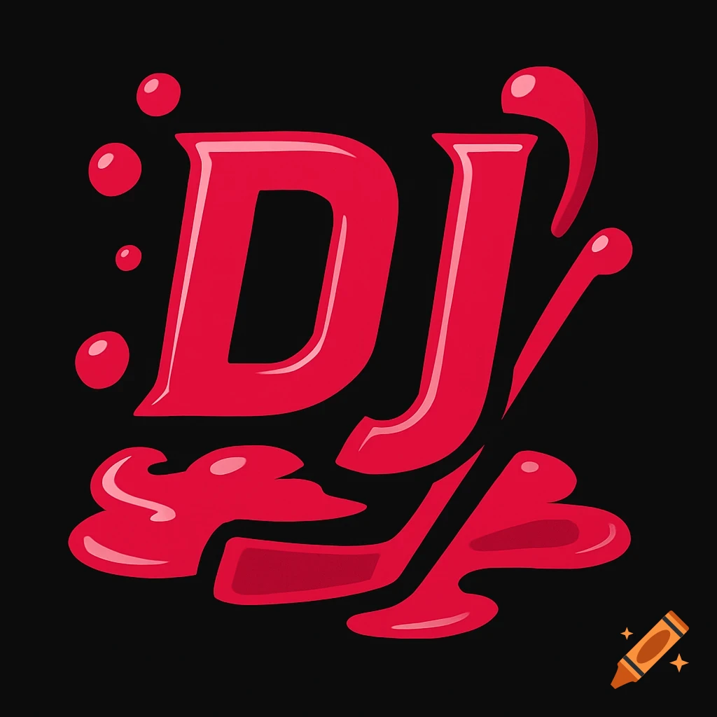 A red, dripping, jelly-like 'DJ' logo for a hockey team on a solid black background.