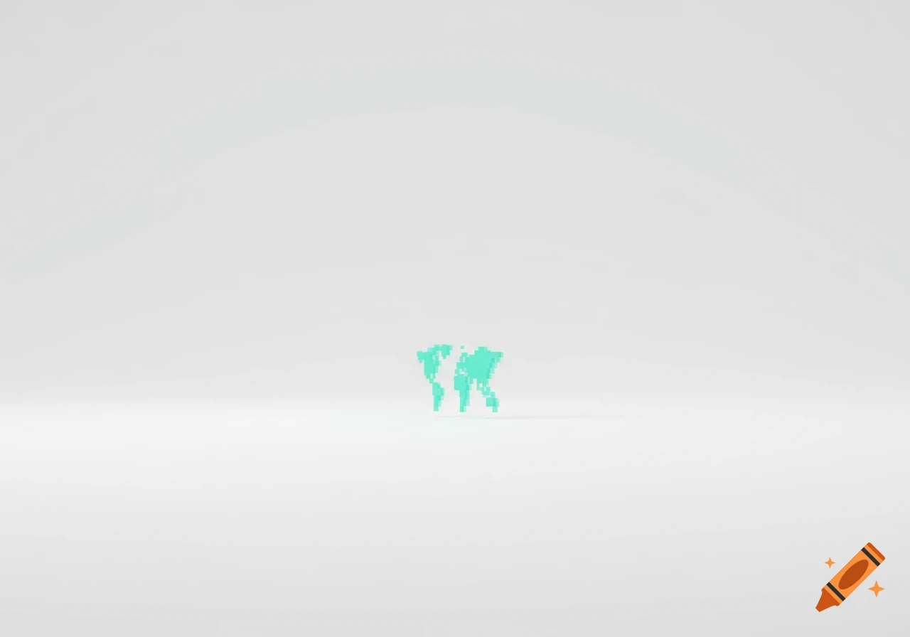 A pixelated teal world map centered on a plain white background.