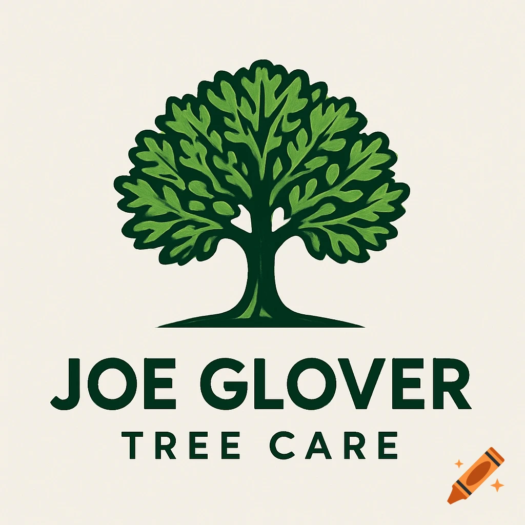 Green tree logo with JOE GLOVER and TREE CARE text on a light background, clean style.