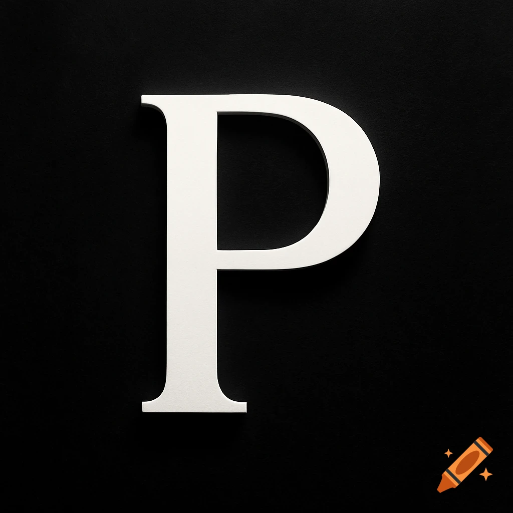 A white uppercase letter P on a black background.