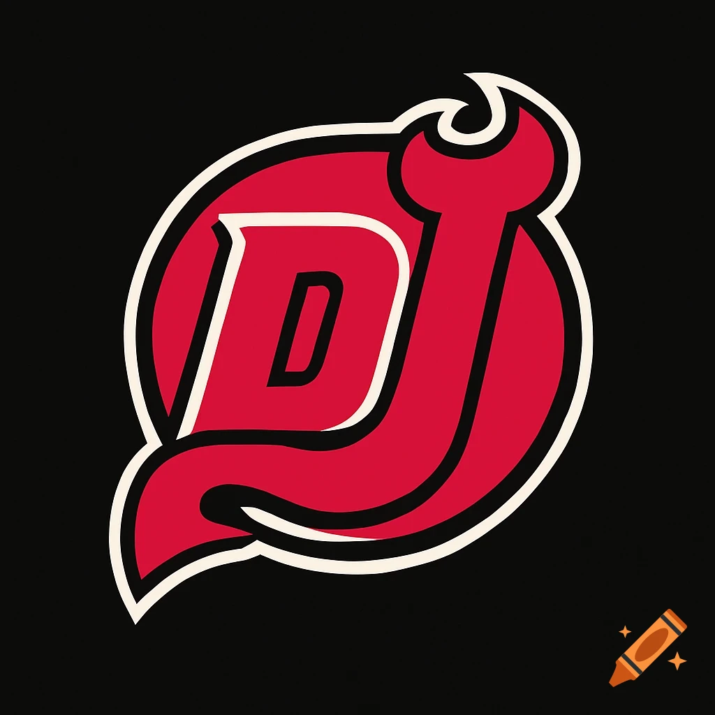 A red, white, and black logo featuring a stylized D and a hockey stick forming a J, similar to the New Jersey Devils logo.
