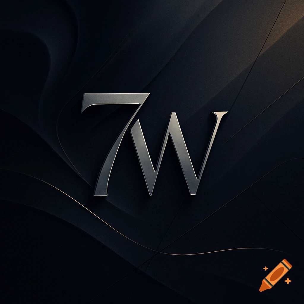 Stylized silver letters '7W' on a dark, textured background with subtle gold lines, suitable for a wallpaper.