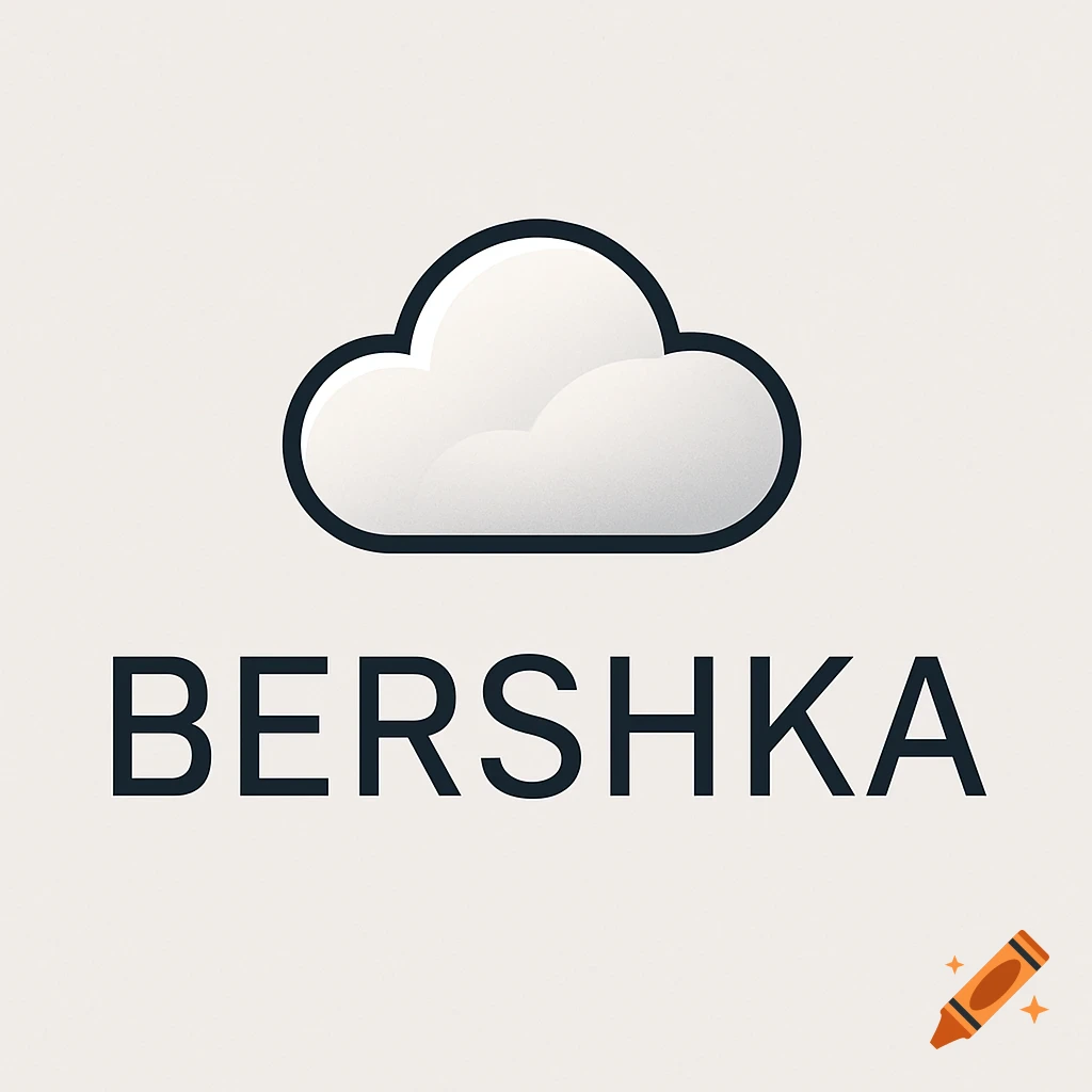 A black outline cloud with a white fill above the bold black text "BERSHKA" on a light background.
