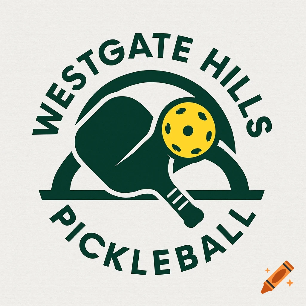 A green and yellow circular logo for Westgate Hills Pickleball, featuring a pickleball paddle and ball, with the text 'WESTGATE HILLS' curved above and 'PICKLEBALL' curved below.