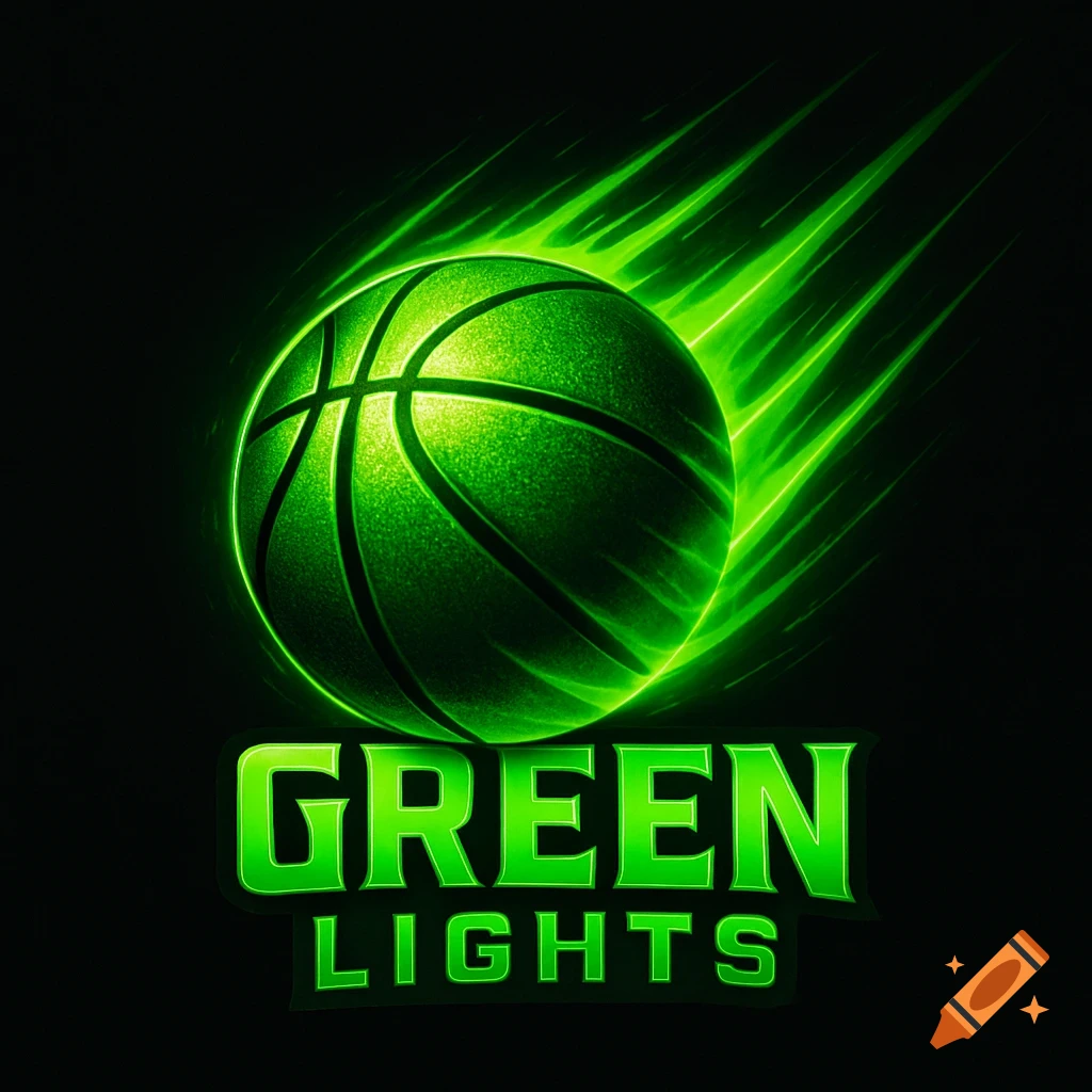 A glowing green basketball with green streaks behind it, above the words "GREEN LIGHTS" in a stylized font, against a black background.
