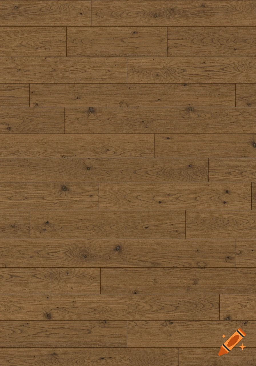 Close-up, top-down view of a seamless brown wooden floor texture with visible grain and knots.