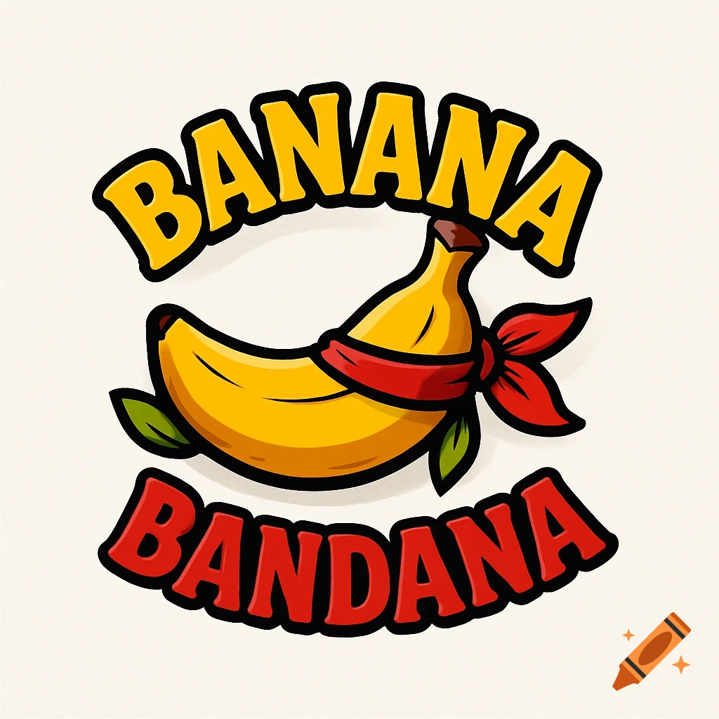A cartoon logo featuring a yellow banana wearing a red bandana, with the words "BANANA" above and "BANDANA" below.