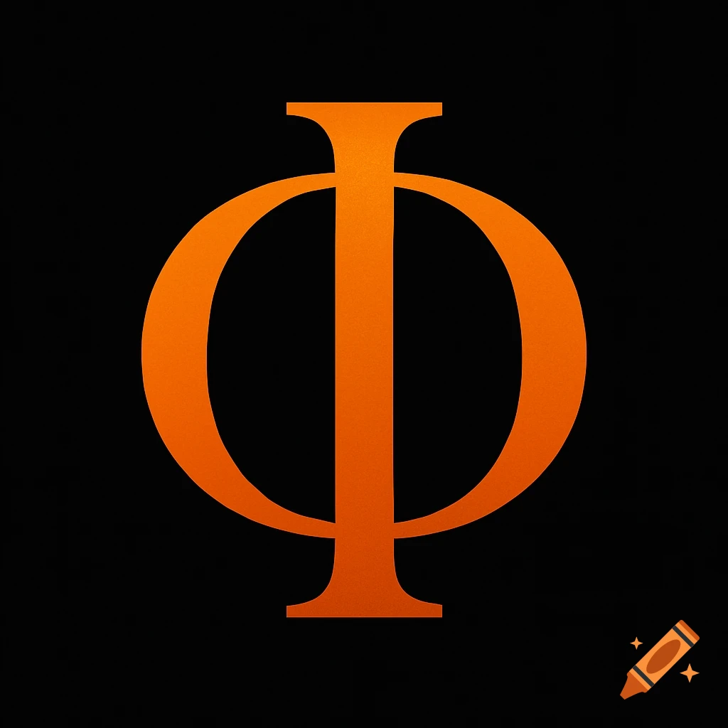 An orange Phi symbol against a black background.