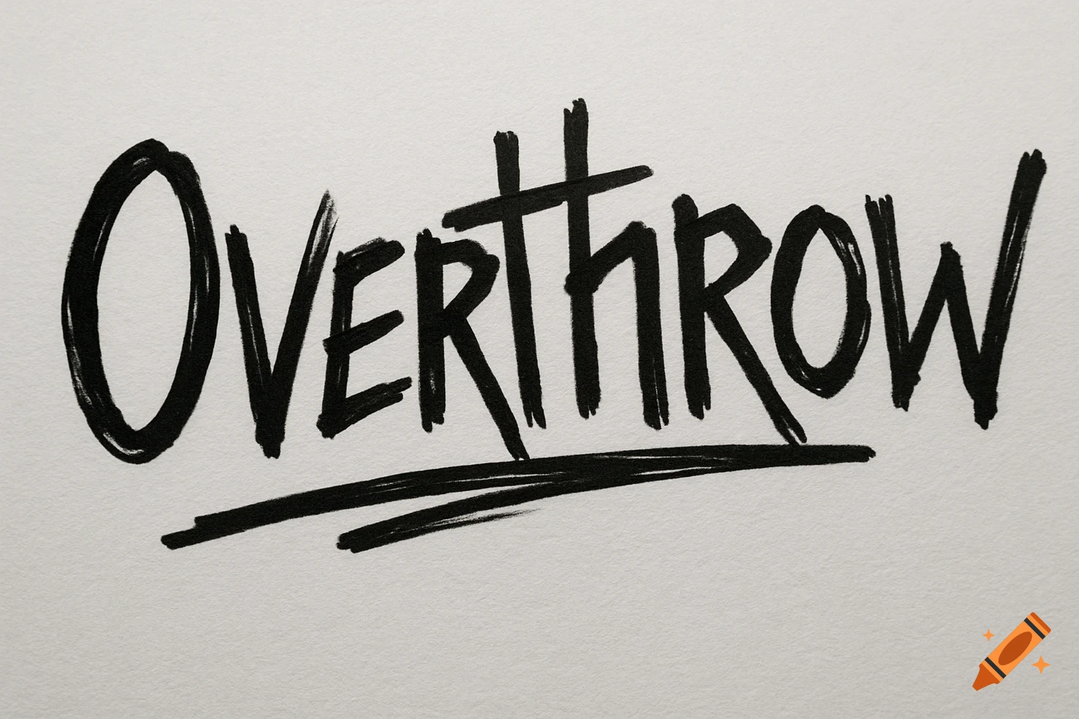 The word OVERTHROW written in a rough, distressed black marker font on white paper.