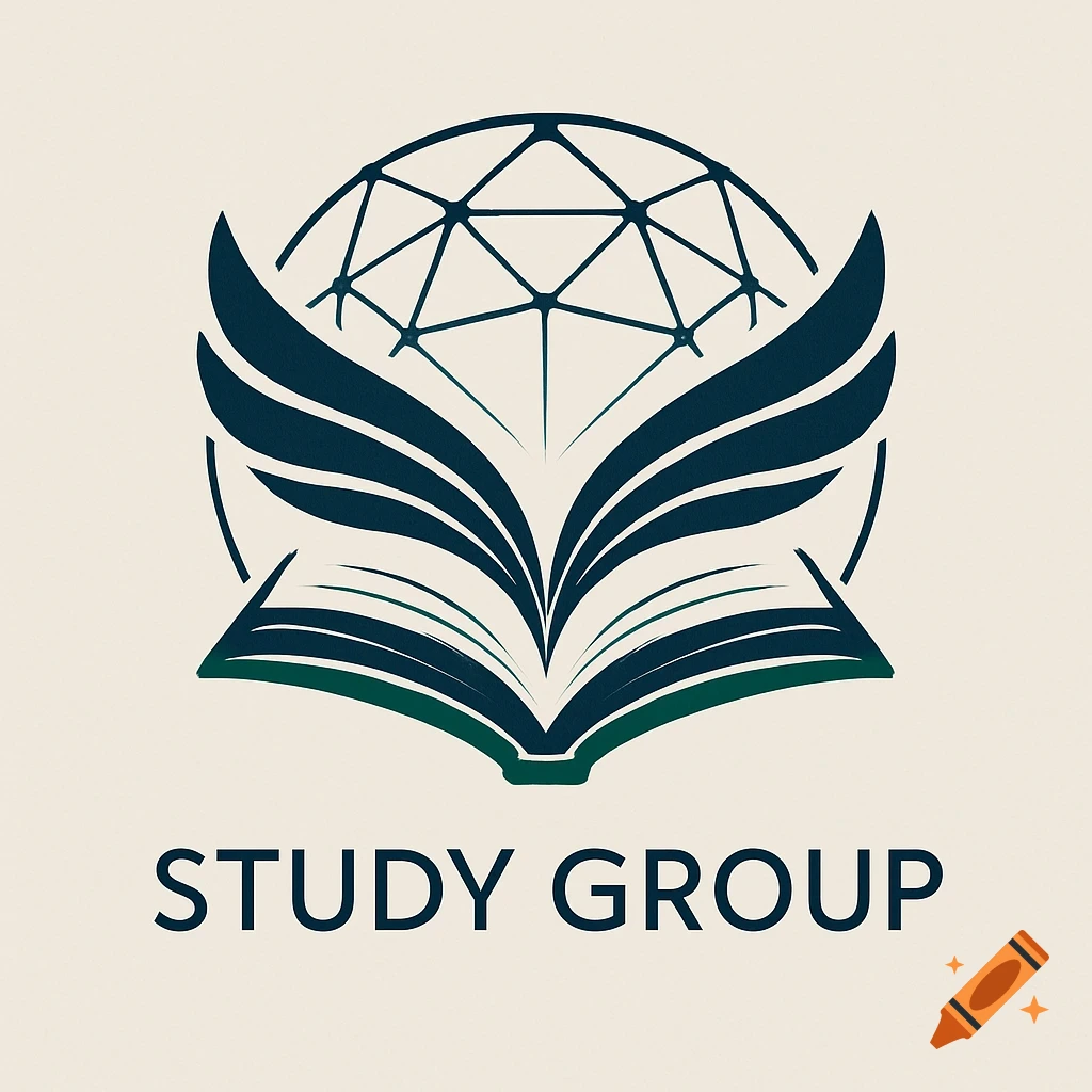 A stylized logo featuring an open book with pages fanning out like wings, topped by a geometric globe network design, with the text "STUDY GROUP" below.