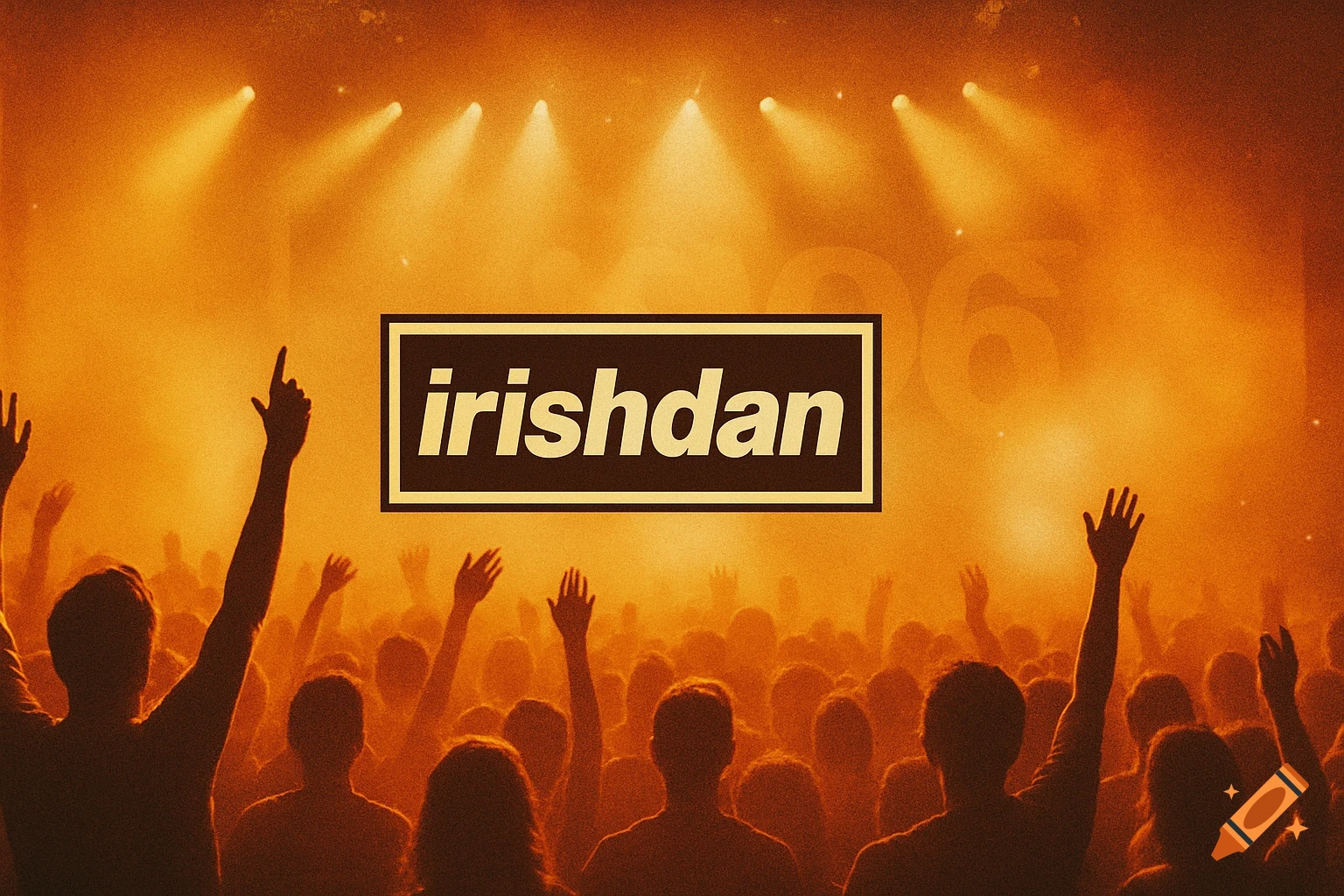 A warm orange-toned image of a concert crowd with raised hands, featuring "irishdan" in an Oasis-style logo and subtle "2006".
