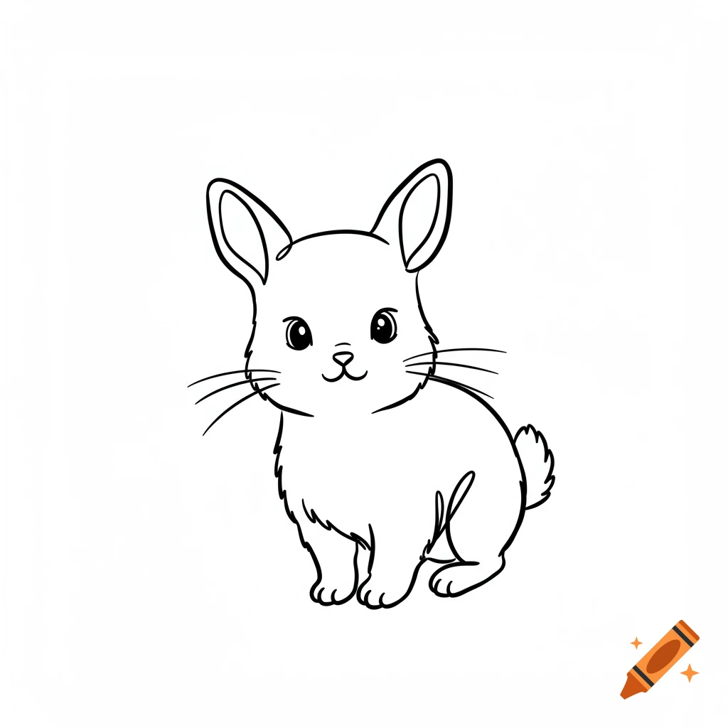 A cute black and white line drawing of a rabbit sitting.