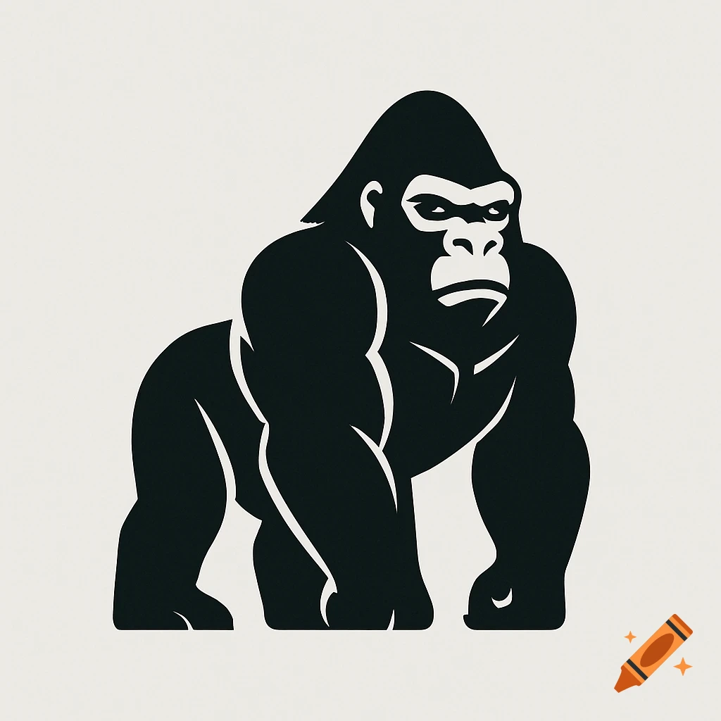 Black silhouette logo of a powerful gorilla standing against a light background.