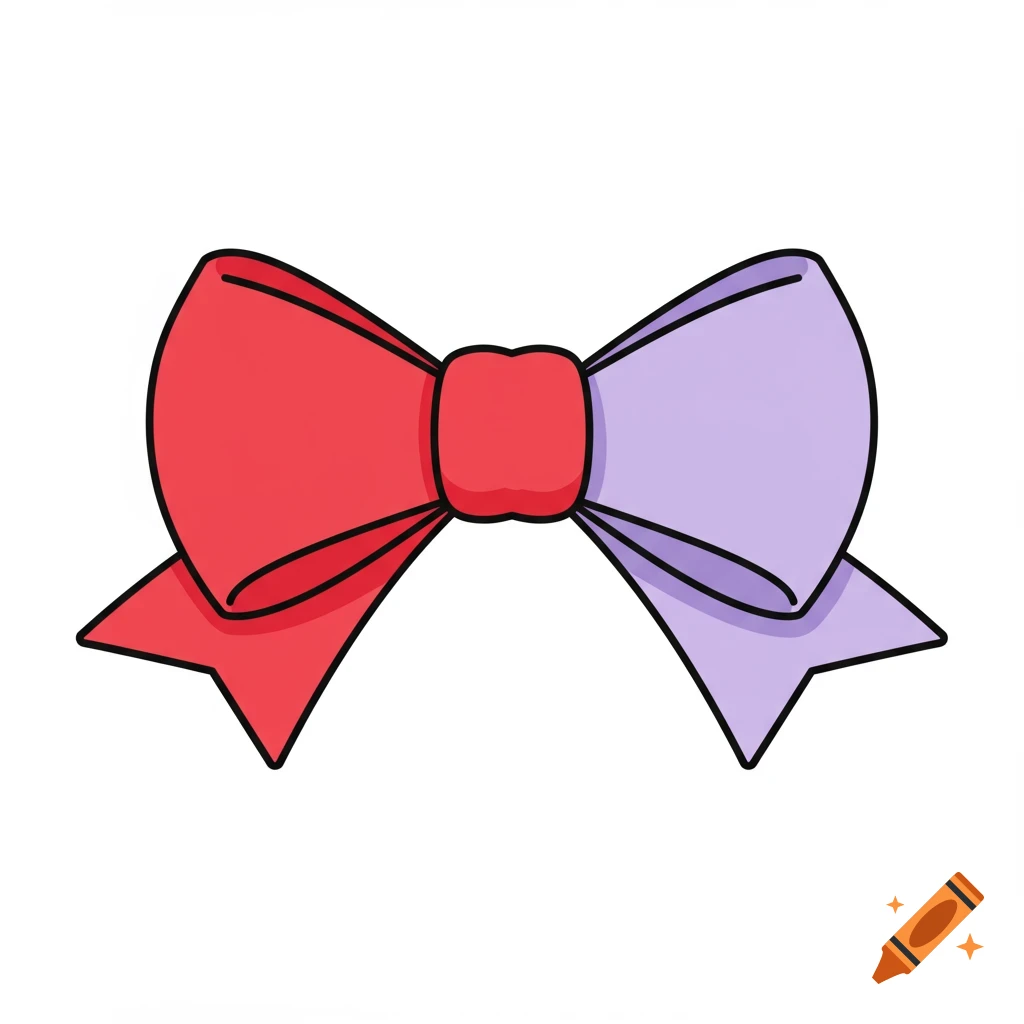 A simple red and purple two-color bow illustration on a white background.