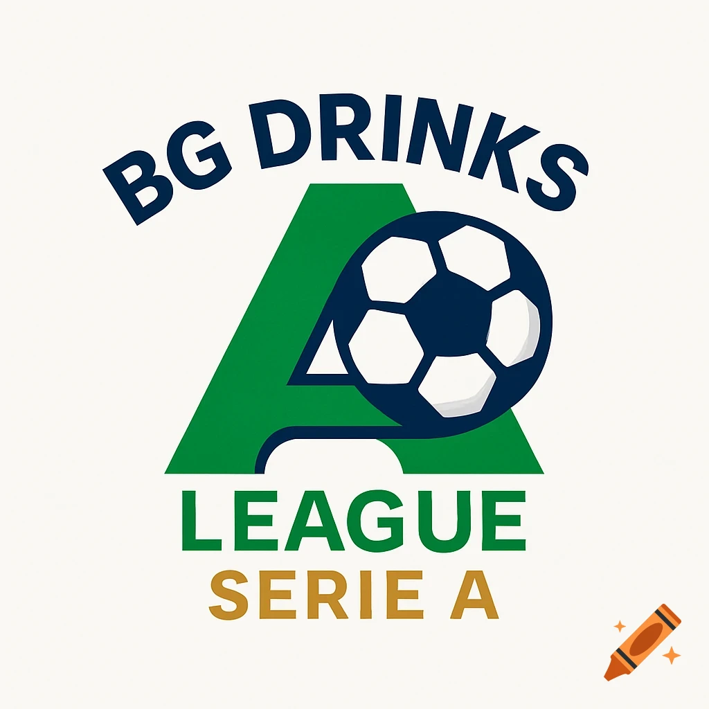 A graphic logo for BG Drinks League Serie A, featuring a green letter A with a blue soccer ball.