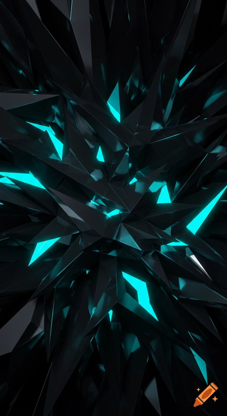 Abstract geometric pattern with sharp dark shards and glowing teal light.