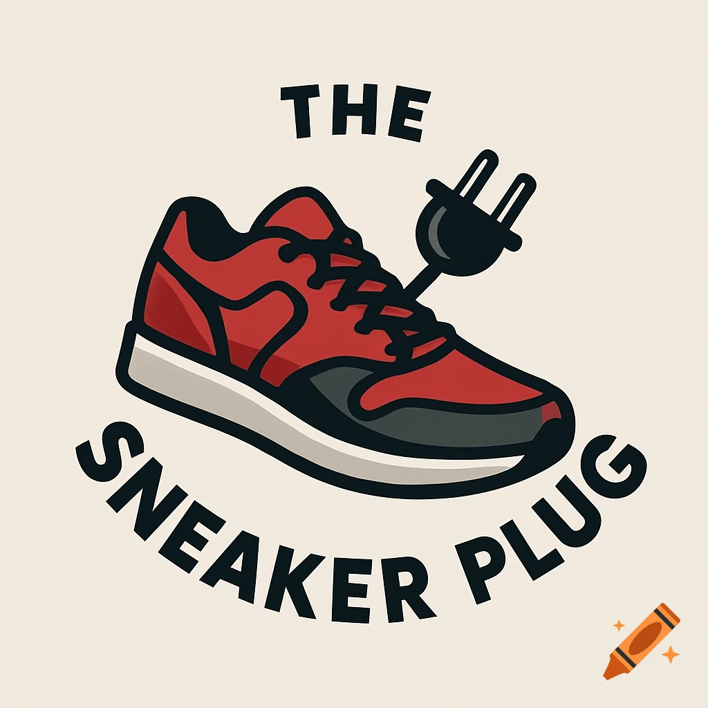 A stylized logo featuring a red and grey sneaker with an electrical plug coming out of its laces. The text "THE SNEAKER PLUG" is above and below the shoe.