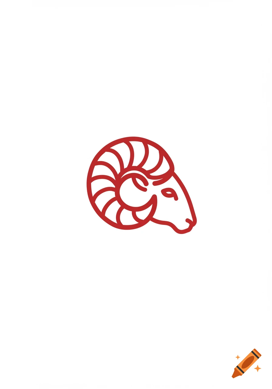A simple red line drawing of a ram's head with curled horns on a white background.