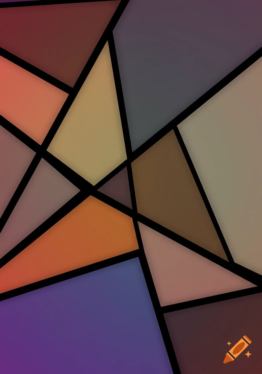An abstract geometric pattern resembling stained glass, with black lines dividing various soft-edged, multicolored blocks.