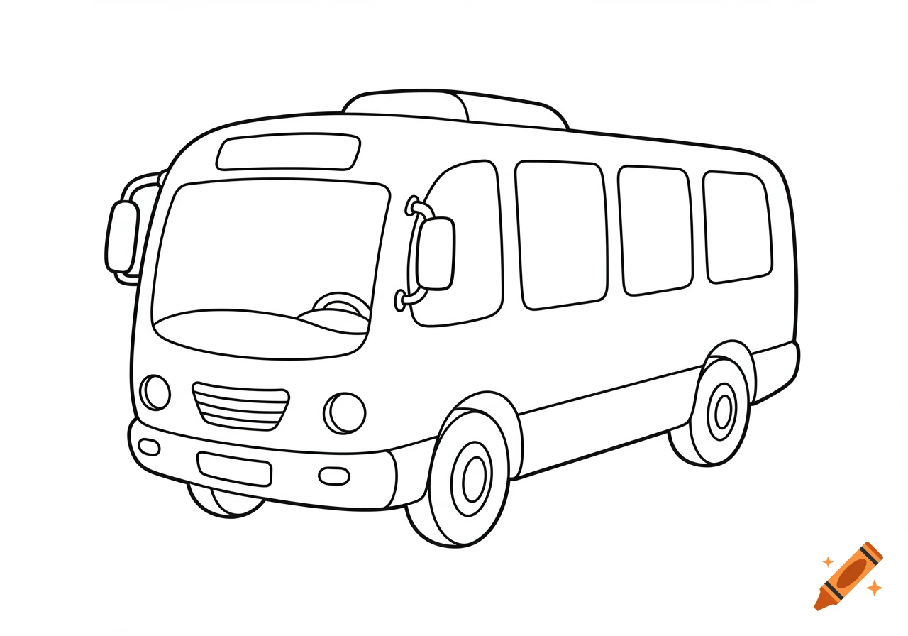 Outline of a bus in a simple, cartoon style, suitable for coloring.