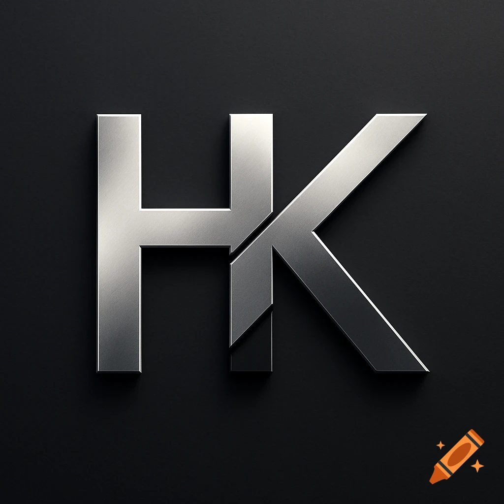 A sleek, metallic logo featuring the letters 'HK' on a dark background.