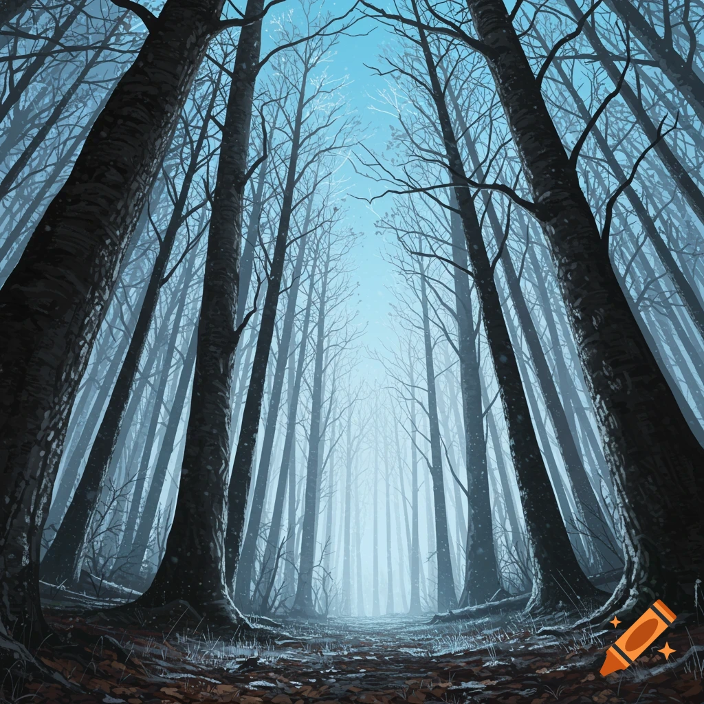 Mysterious Dark Forest With Shadows and Dense Trees created