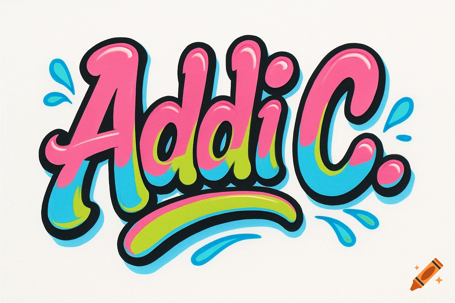 Stylized graffiti text in pink, blue, and green reads 'Addi C.' with dripping effects and water droplets.