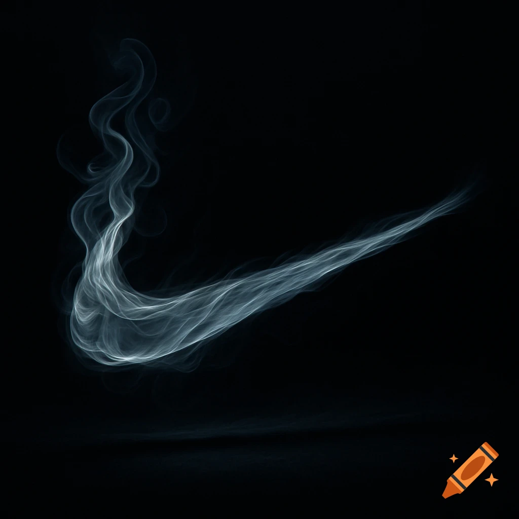 Nike swoosh logo formed by wisps of white smoke against a dark background, with a subtle glow.