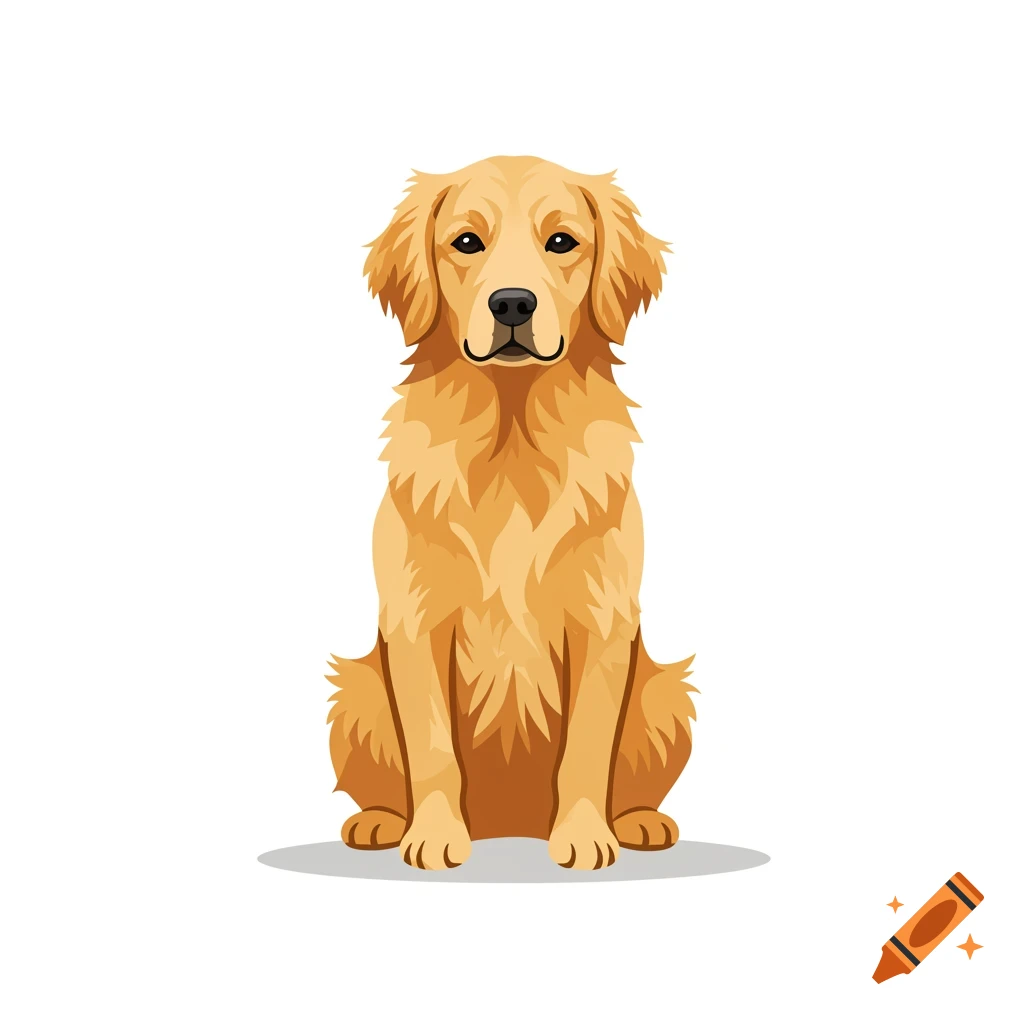 An illustration of a golden retriever dog sitting on a white background.