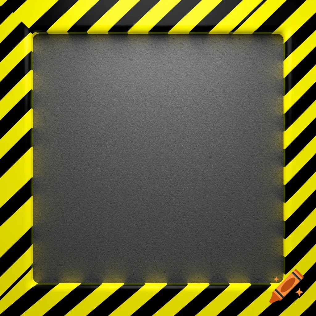 A dark gray square bordered by yellow and black diagonal stripes, resembling hazard tape.