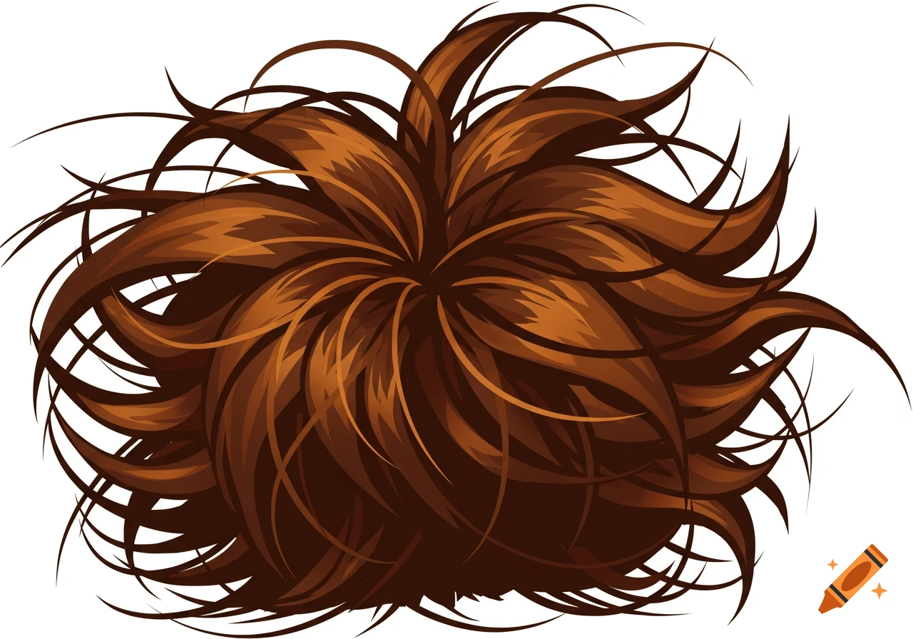 Cartoon illustration of messy brown hair.