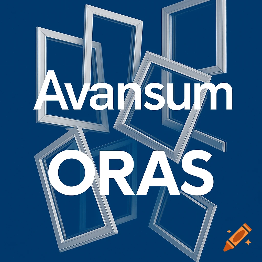White text "Avansum" and "ORAS" on a deep blue background, surrounded by white, overlapping window frames.
