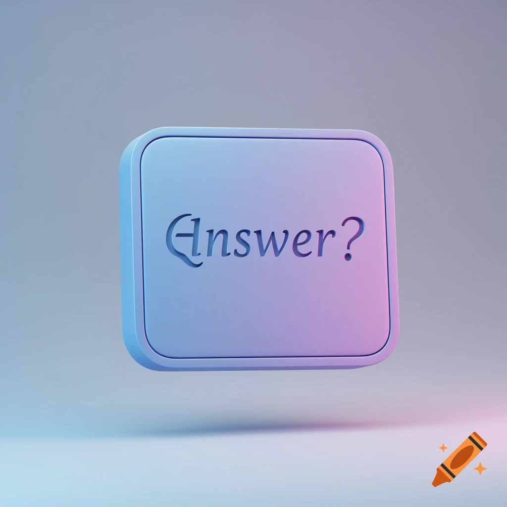 A floating blue-purple rounded rectangle with the word "Answer?" debossed on it, in a minimalist 3D style.