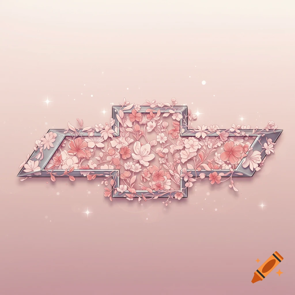 A decorative Chevrolet emblem filled with a light pink floral pattern on a pink background.