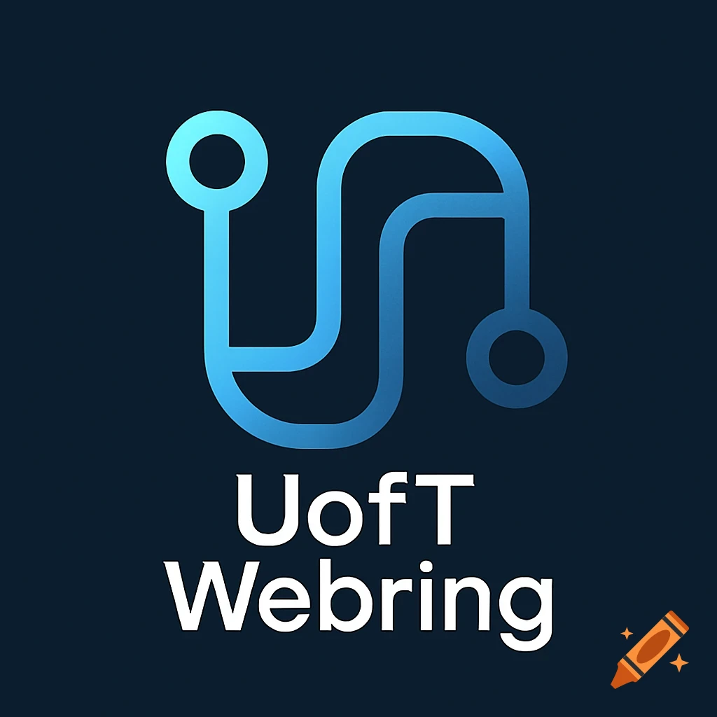 A sleek, modern logo featuring a blue gradient, abstract geometric circuit-like design above the white text "UofT Webring" on a dark blue background.