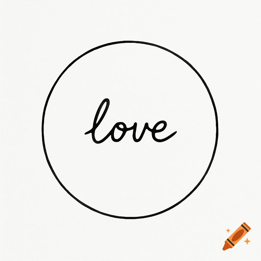 A black handwritten 'love' inside a black circle on a white background.