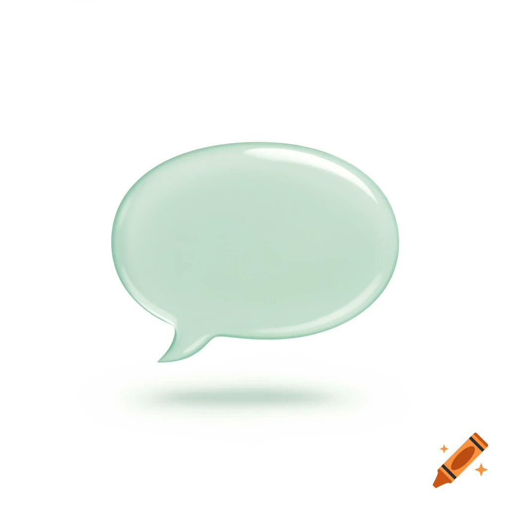 A pale green, glossy speech bubble with a soft shadow on a pure white background.